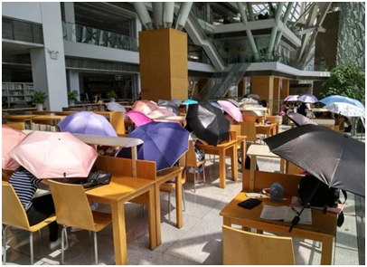 撐雨傘看書
